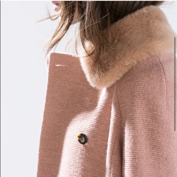 Zara light pink taupe pea coat with fur collar XS - Picture 3 of 6